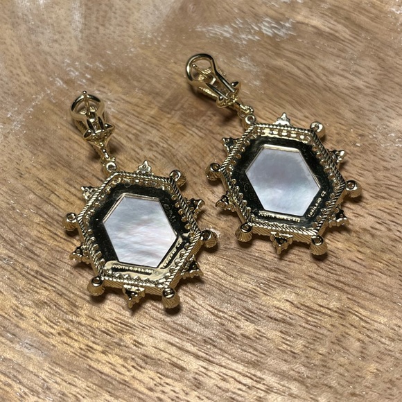 Judith Ripka 14K Sterling Silver Clad Diamonique & Mother of Pearl Earrings RARE - Picture 11 of 16